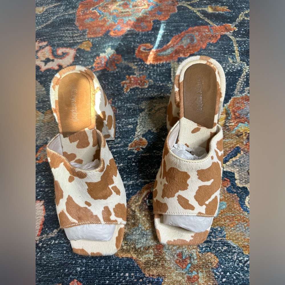 Jeffrey Campbell cow print mules size 8.5